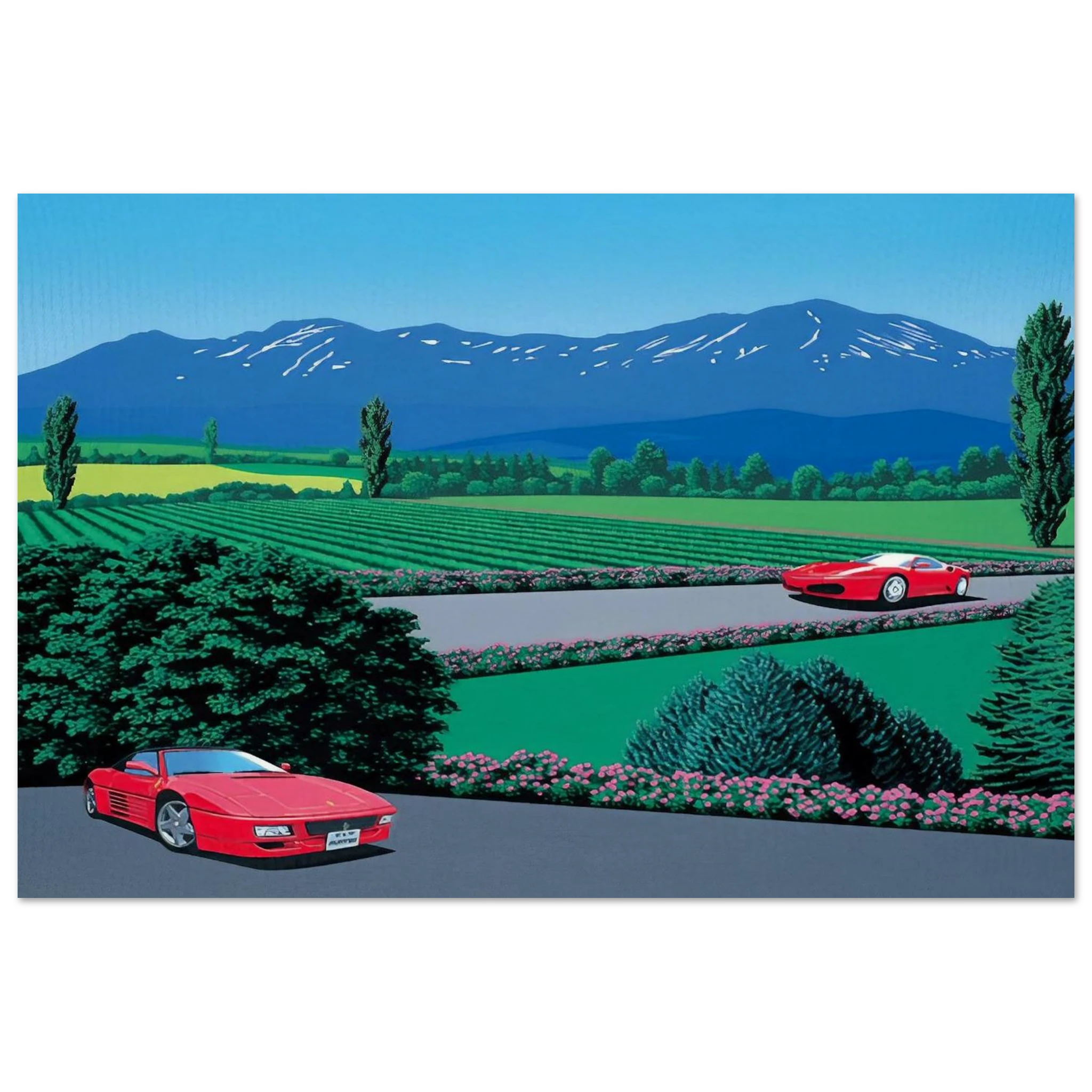 Ferraris traversing the lands Poster | Hiroshi Nagai Poster | Hiroshi Nagai Prints