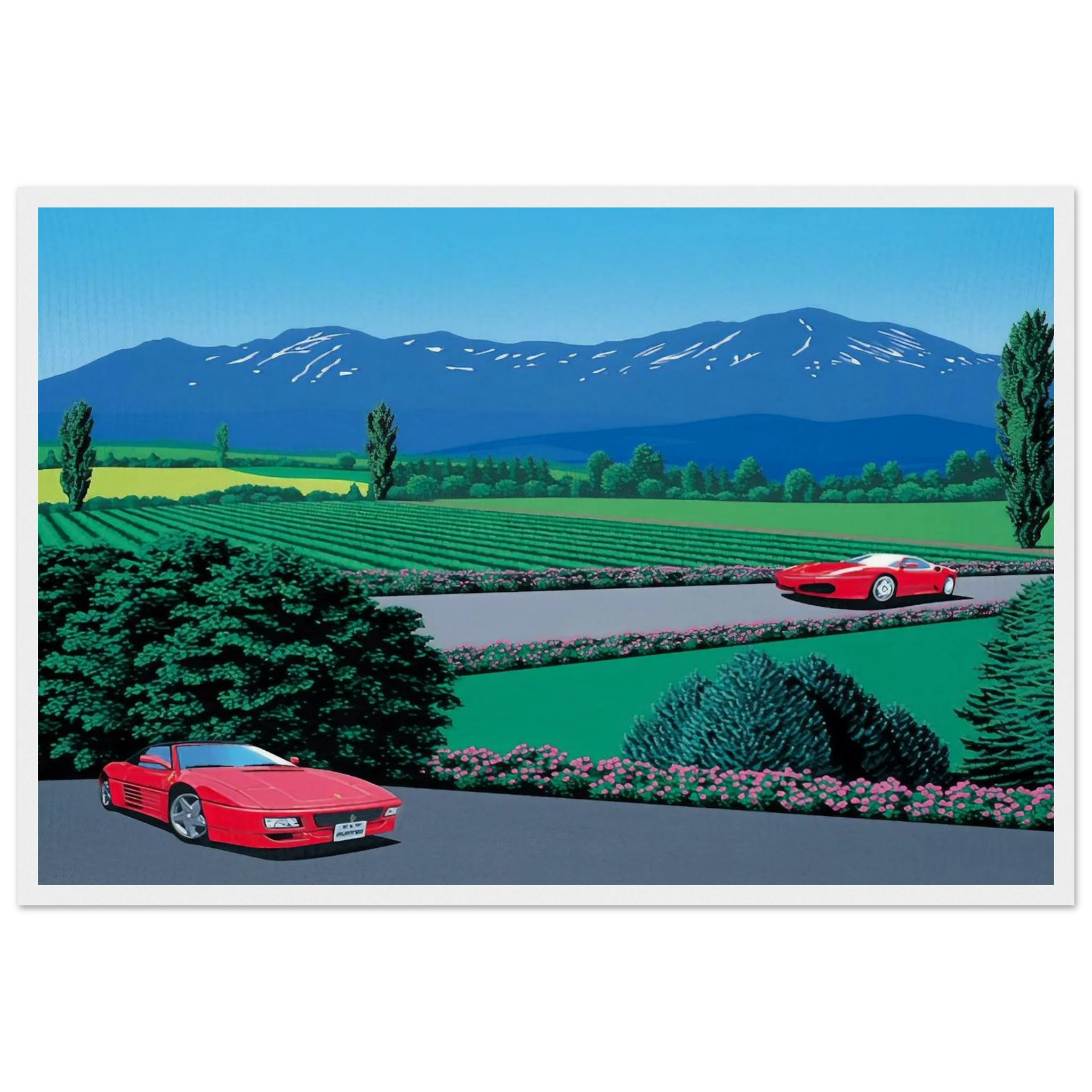 Ferraris traversing the lands Framed Poster | Hiroshi Nagai Framed Prints Wall Art | Hiroshi Nagai Prints