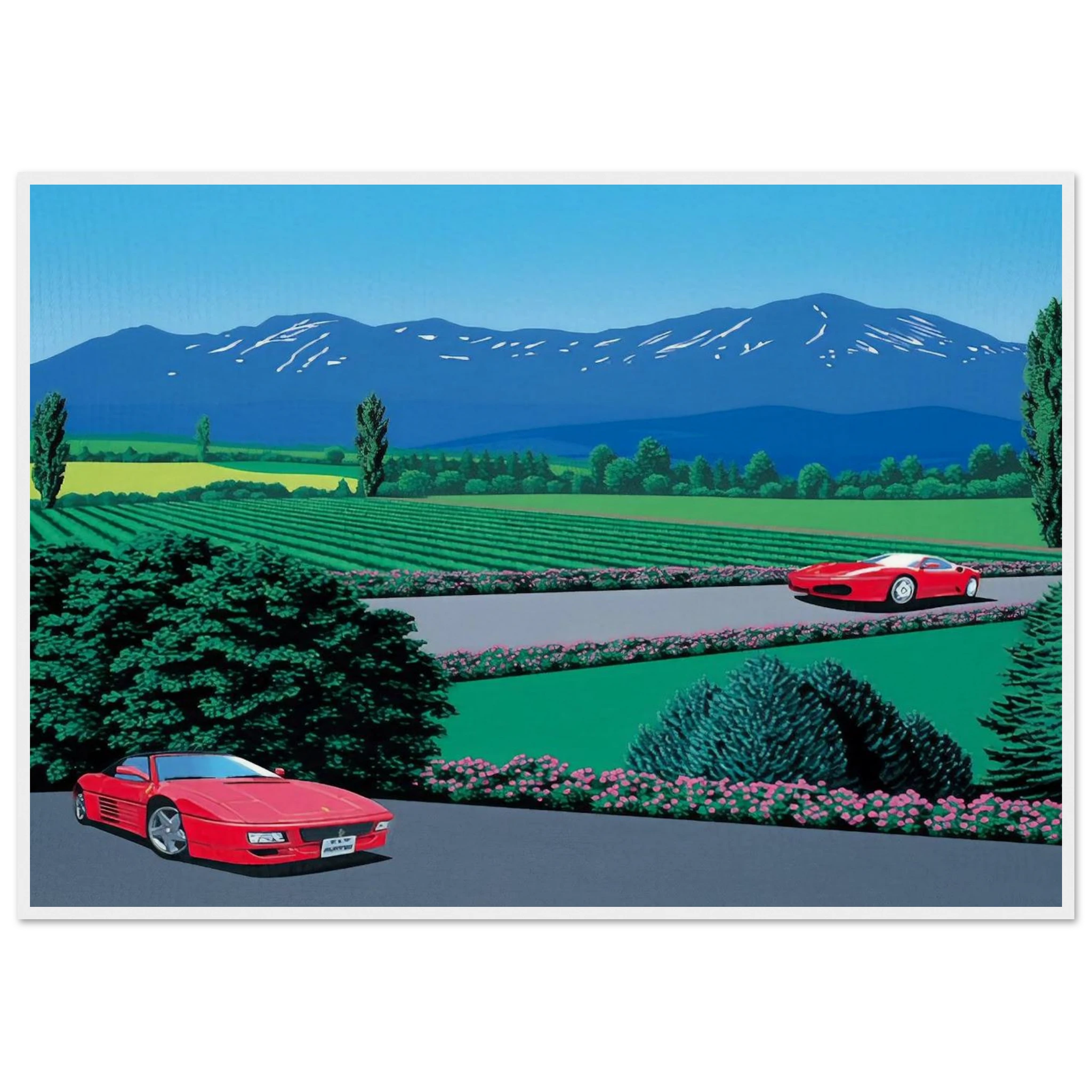 Ferraris traversing the lands Framed Poster | Hiroshi Nagai Framed Prints Wall Art | Hiroshi Nagai Prints