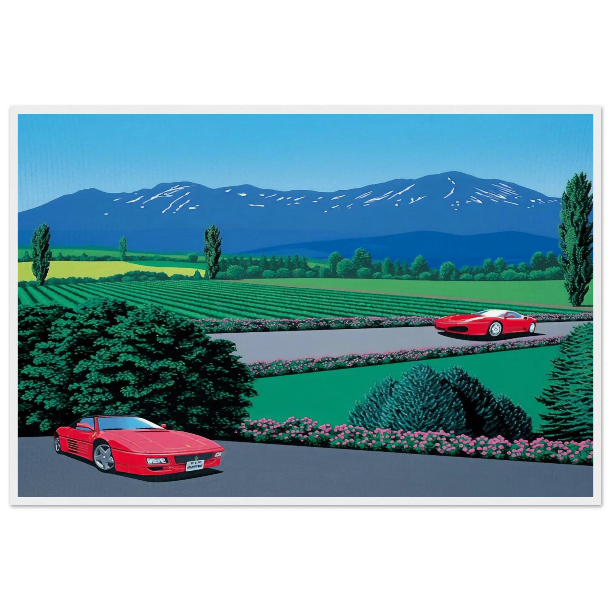 Ferraris traversing the lands Framed Poster | Hiroshi Nagai Framed Prints Wall Art | Hiroshi Nagai Prints