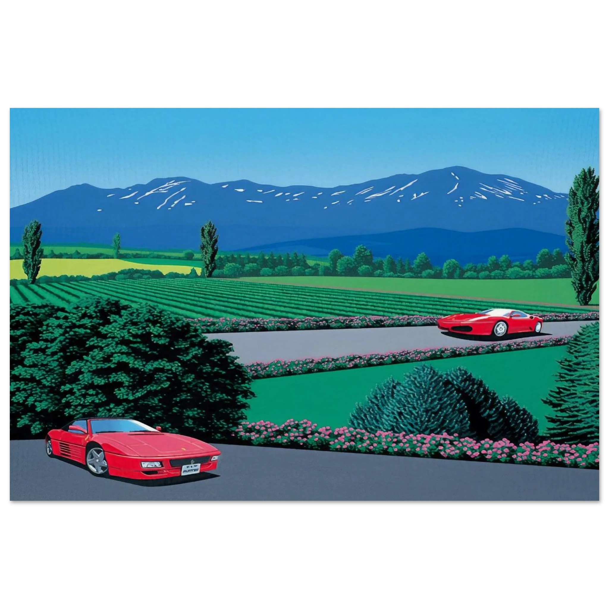Ferraris traversing the lands Poster | Hiroshi Nagai Poster | Hiroshi Nagai Prints