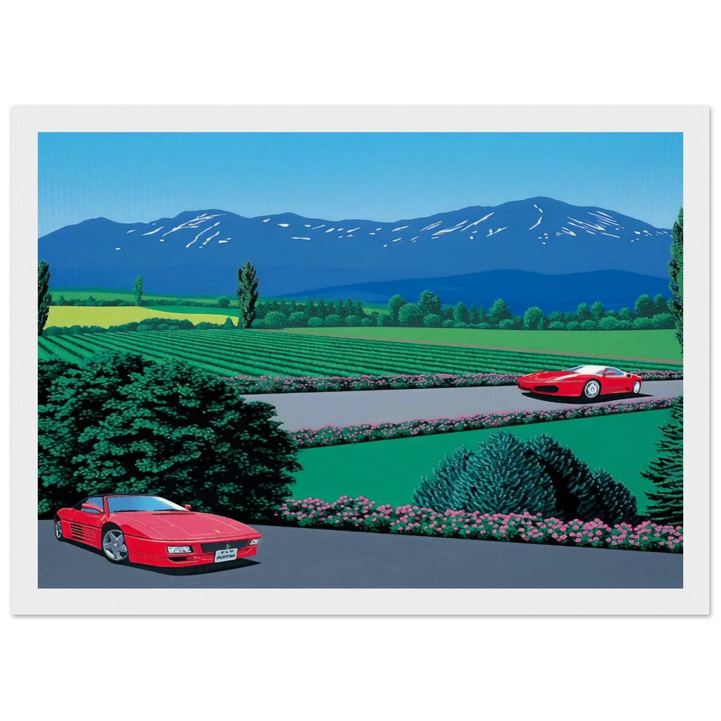 Ferraris traversing the lands Framed Poster | Hiroshi Nagai Framed Prints Wall Art | Hiroshi Nagai Prints