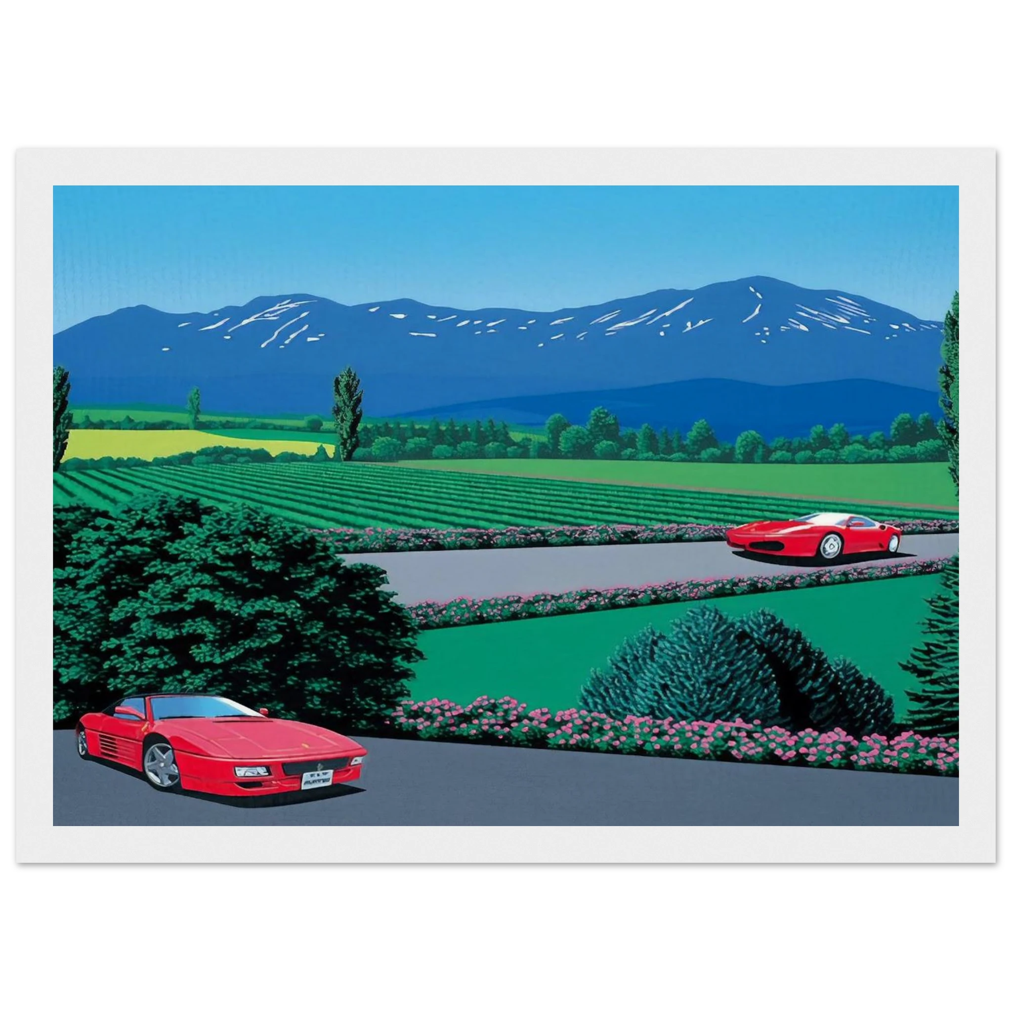 Ferraris traversing the lands Framed Poster | Hiroshi Nagai Framed Prints Wall Art | Hiroshi Nagai Prints